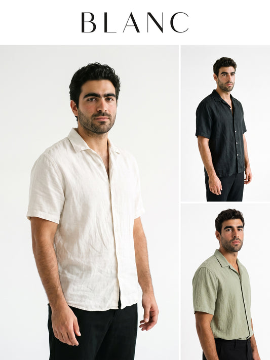 BLANC Linen Shirt Bundle - off-white, black and sage green