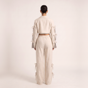 BLANC Alba Set cream cropped blazer and wide-leg trousers – back view