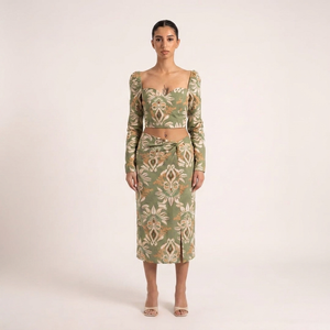 BLANC Laurel Set olive printed two-piece – full length