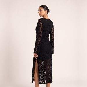BLANC Onyx Dress black openwork maxi – back view