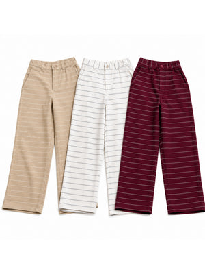 BLANC Horizontal Pinstripe Pants Bundle - beige, white and burgundy