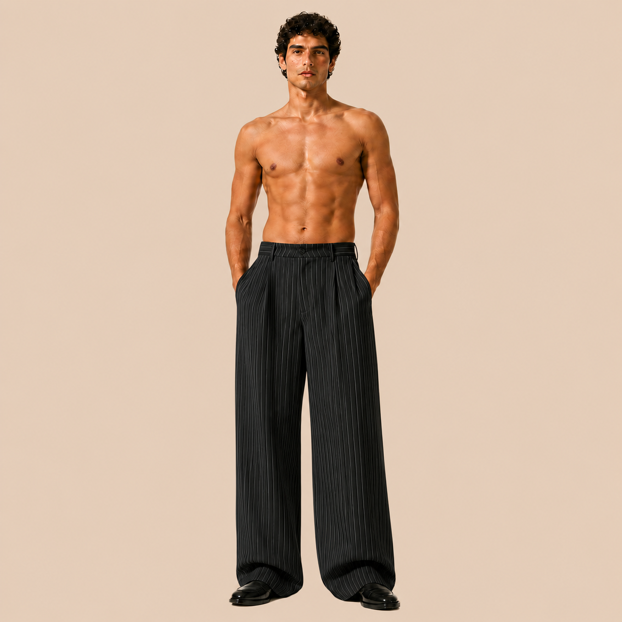 BLANC Pinstripe Tailored Pants — Black