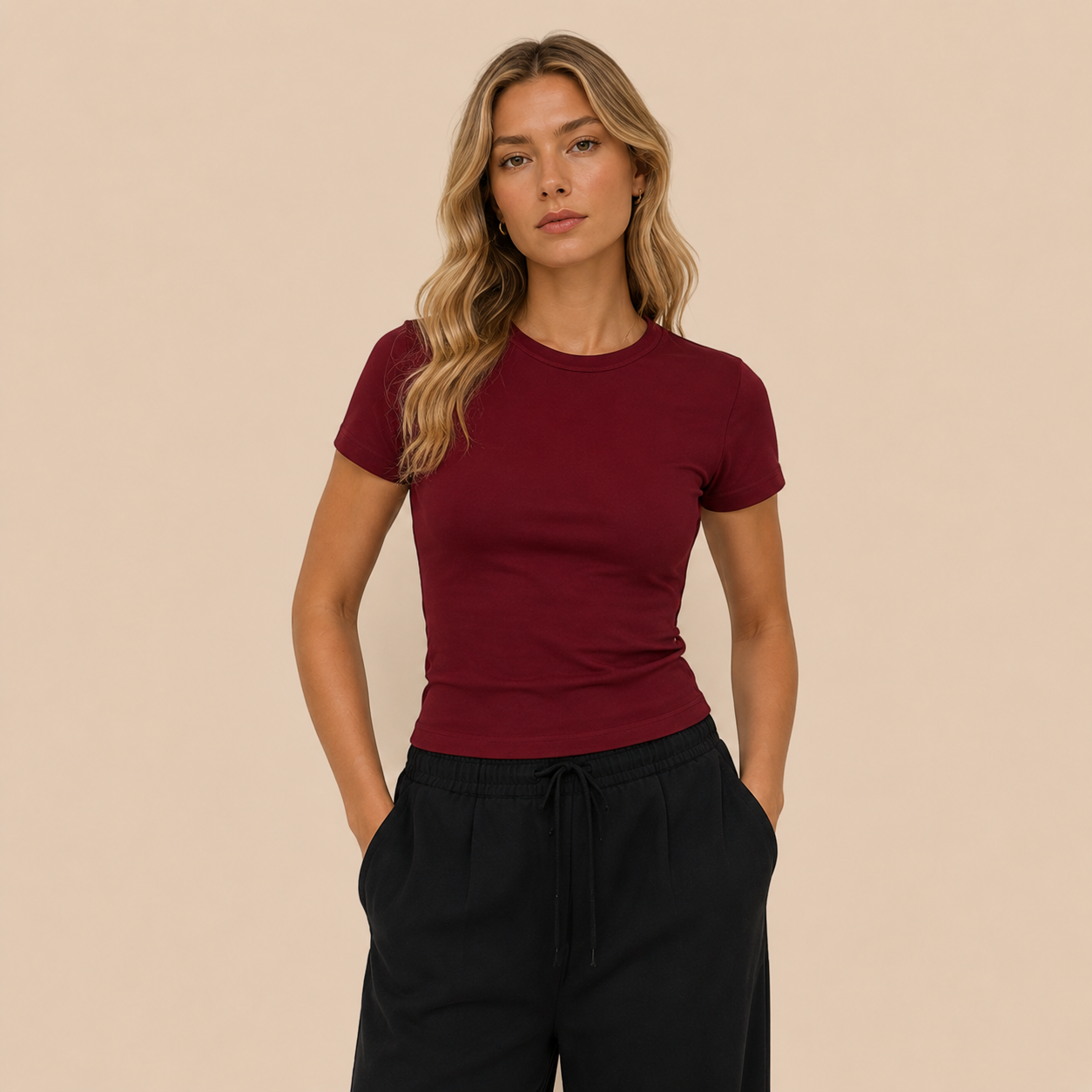 BLANC Women's Basic T-Shirt — Burgundy