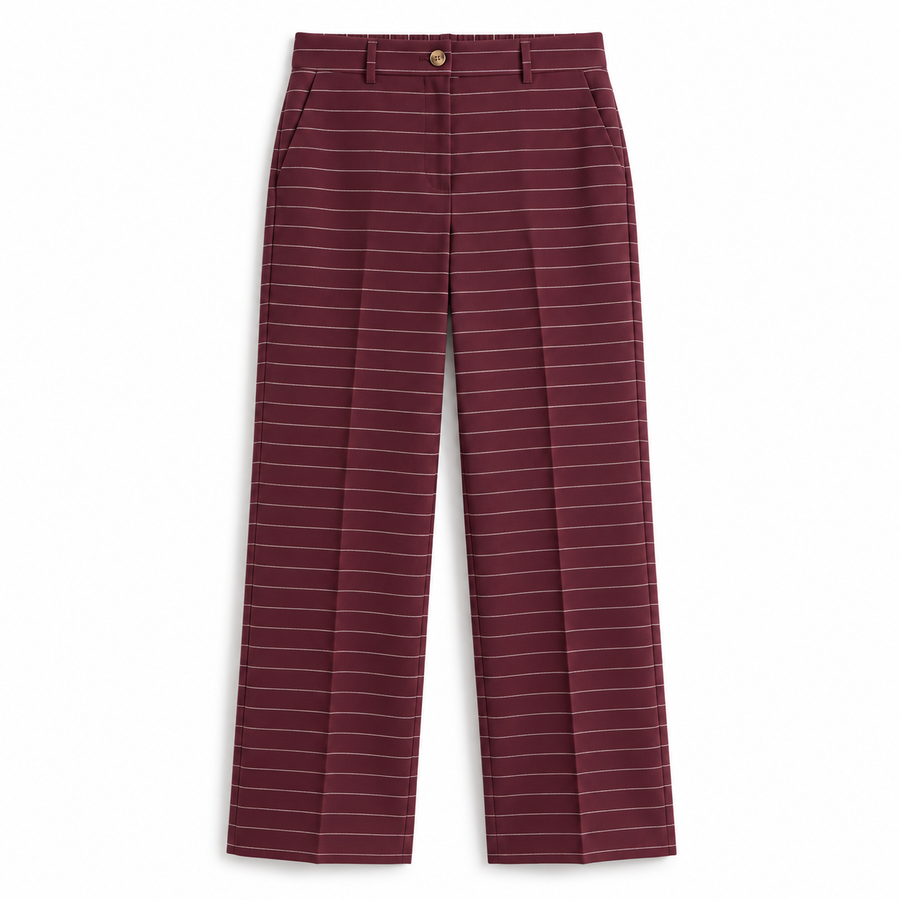 Horizontal Pinstripe Pants — Burgundy