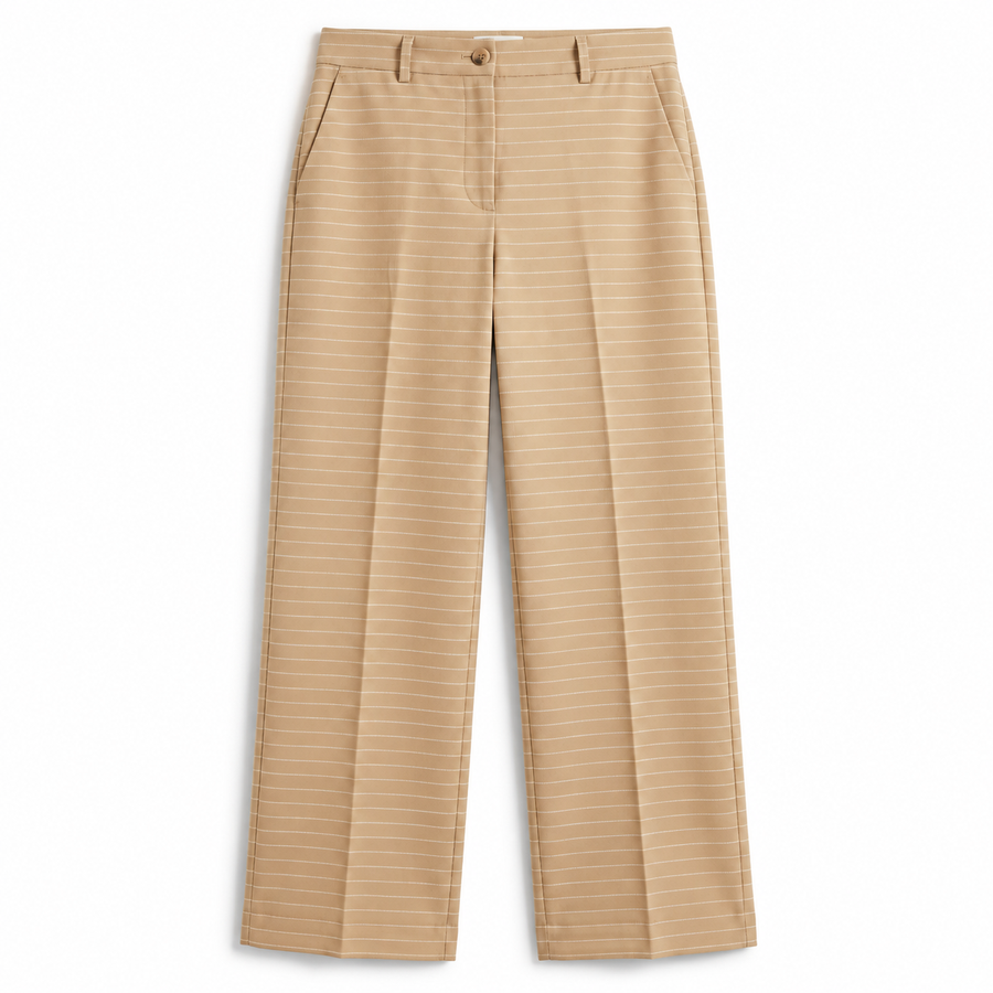 Horizontal Pinstripe Pants — Beige