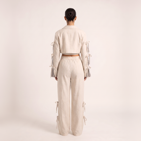 BLANC Alba Set cream cropped blazer and wide-leg trousers – back view
