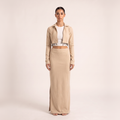 BLANC Dune Set beige cropped jacket and maxi skirt – front view