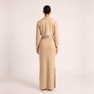 BLANC Dune Set beige cropped jacket and maxi skirt – back view