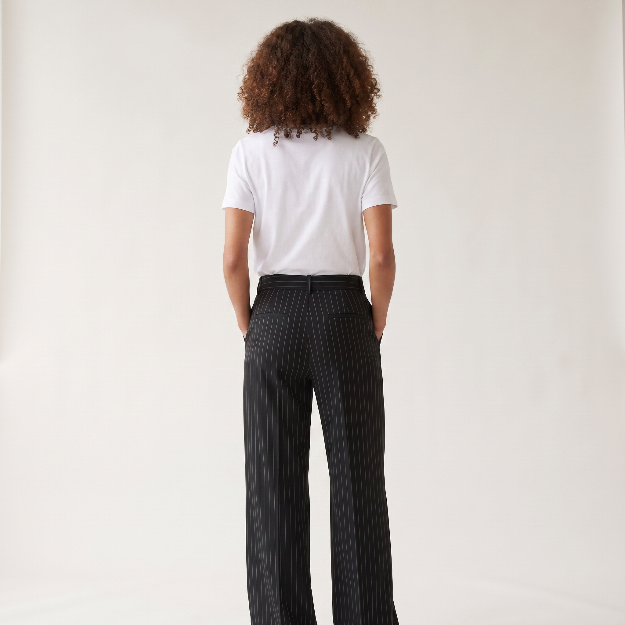 BLANC Unisex Pinstripe Tailored Pants Black — model
