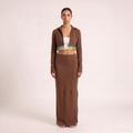BLANC Sienna Set brown cropped jacket and maxi skirt – front view