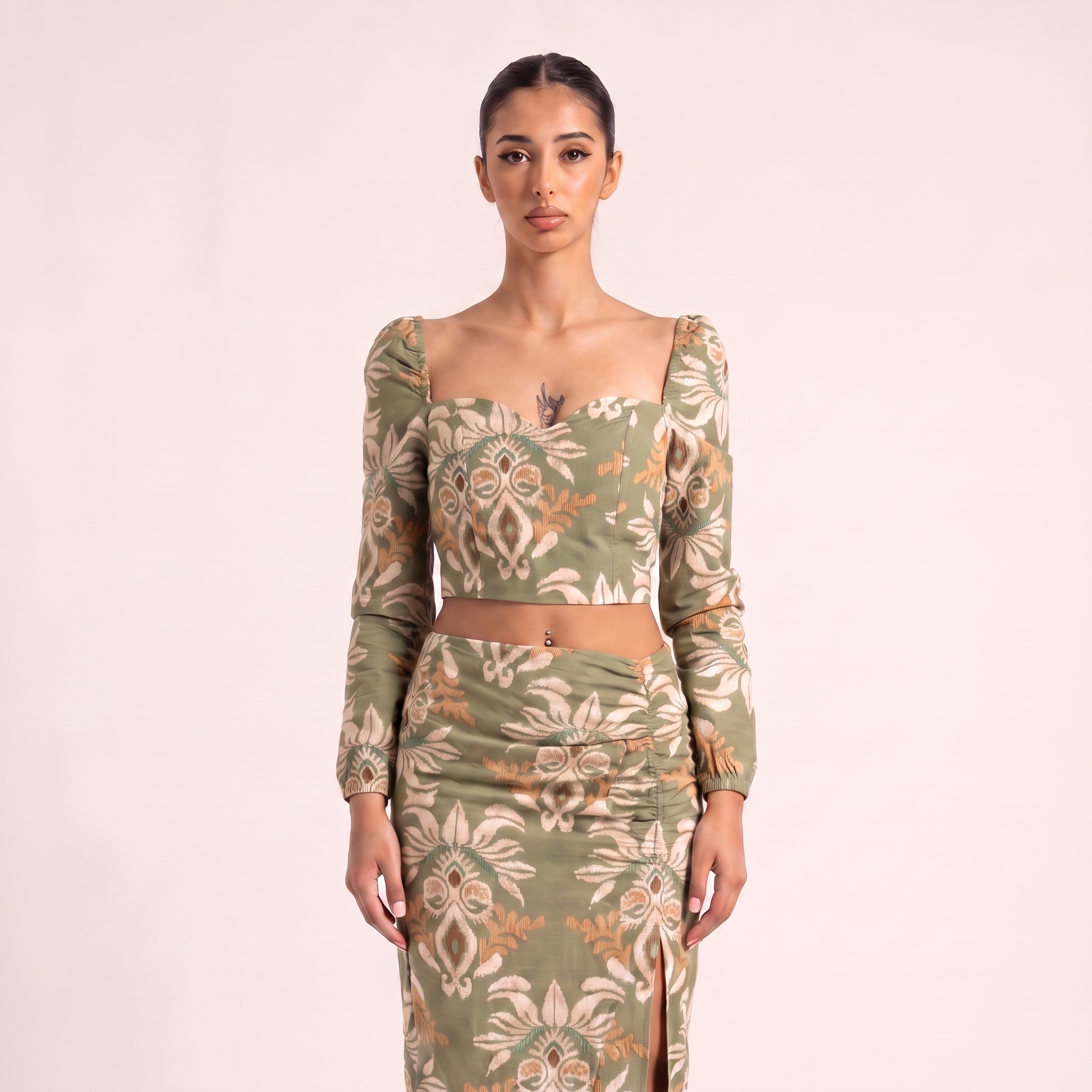BLANC Laurel Set olive printed two-piece – front view