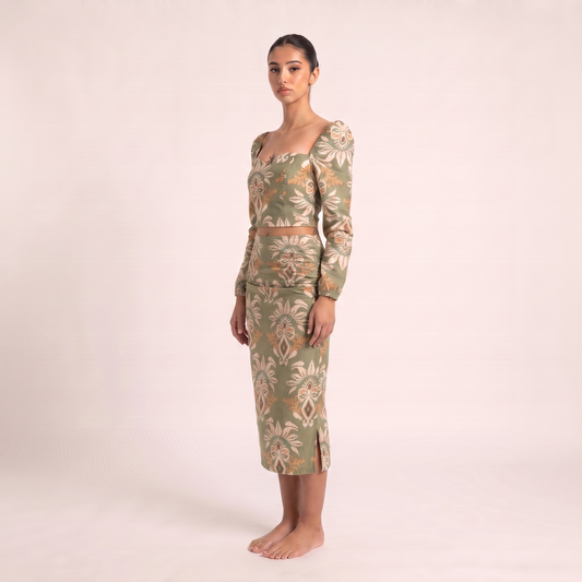 BLANC Laurel Set olive printed two-piece – side view