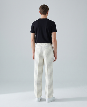BLANC Horizontal Pinstripe Pants White - on model, back