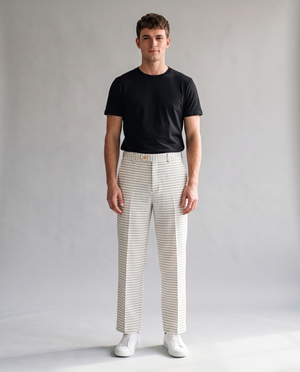 BLANC Horizontal Pinstripe Pants White - on model, front