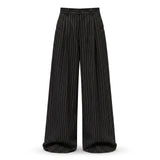 BLANC Unisex Pinstripe Tailored Pants — Black