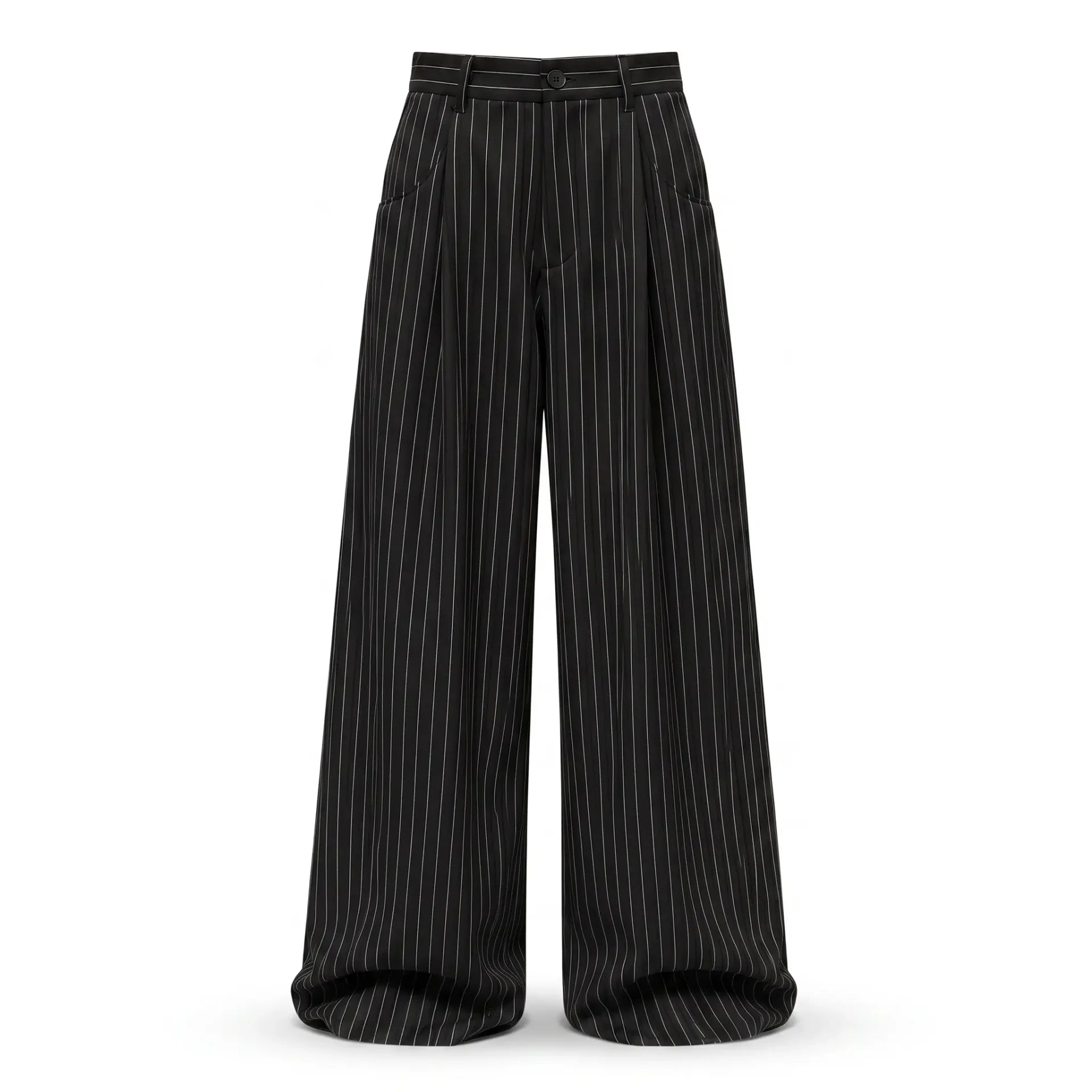 BLANC Unisex Pinstripe Tailored Pants — Black