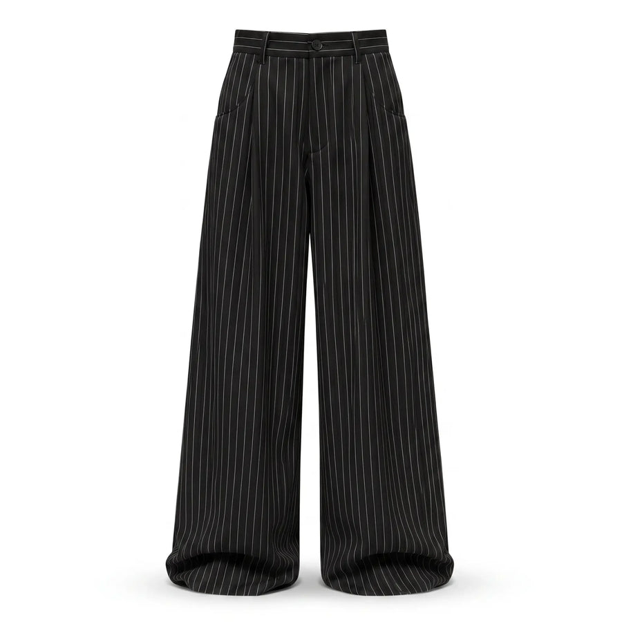 Pinstripe Tailored Pants — Black