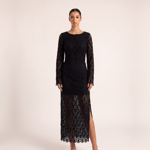 BLANC Onyx Dress black openwork maxi – front view
